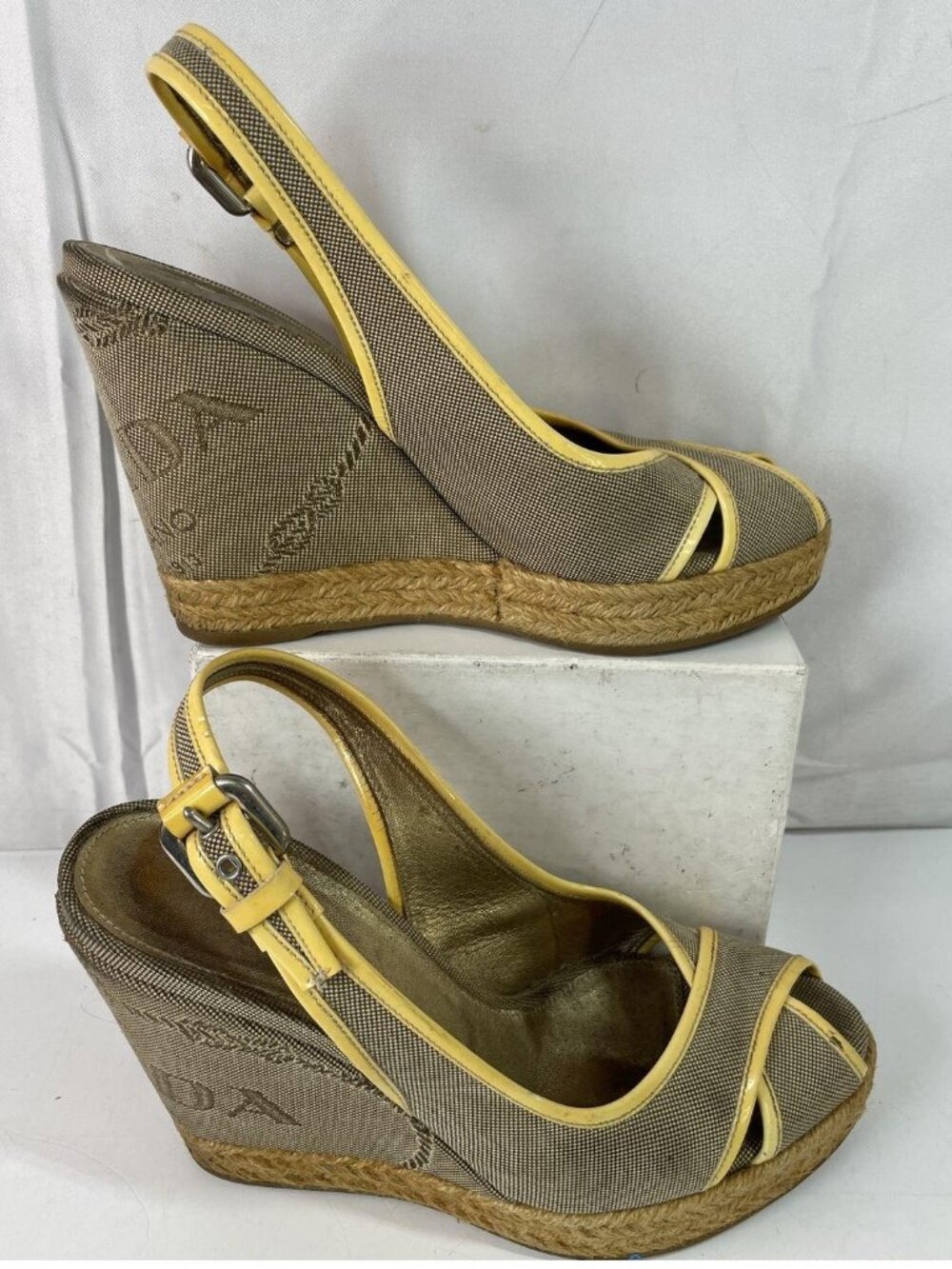 Prada Canvas Slingback Espadrille Wedge Sandals, Vintage, Size 37.5 (US 7 - Picture 1 of 11
